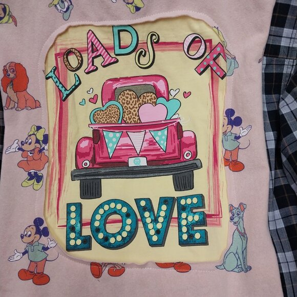 3232 Size XL Disney Loads Of Love Upcycled Sweatshirt Button Down Shirt Combo. - Picture 5 of 6